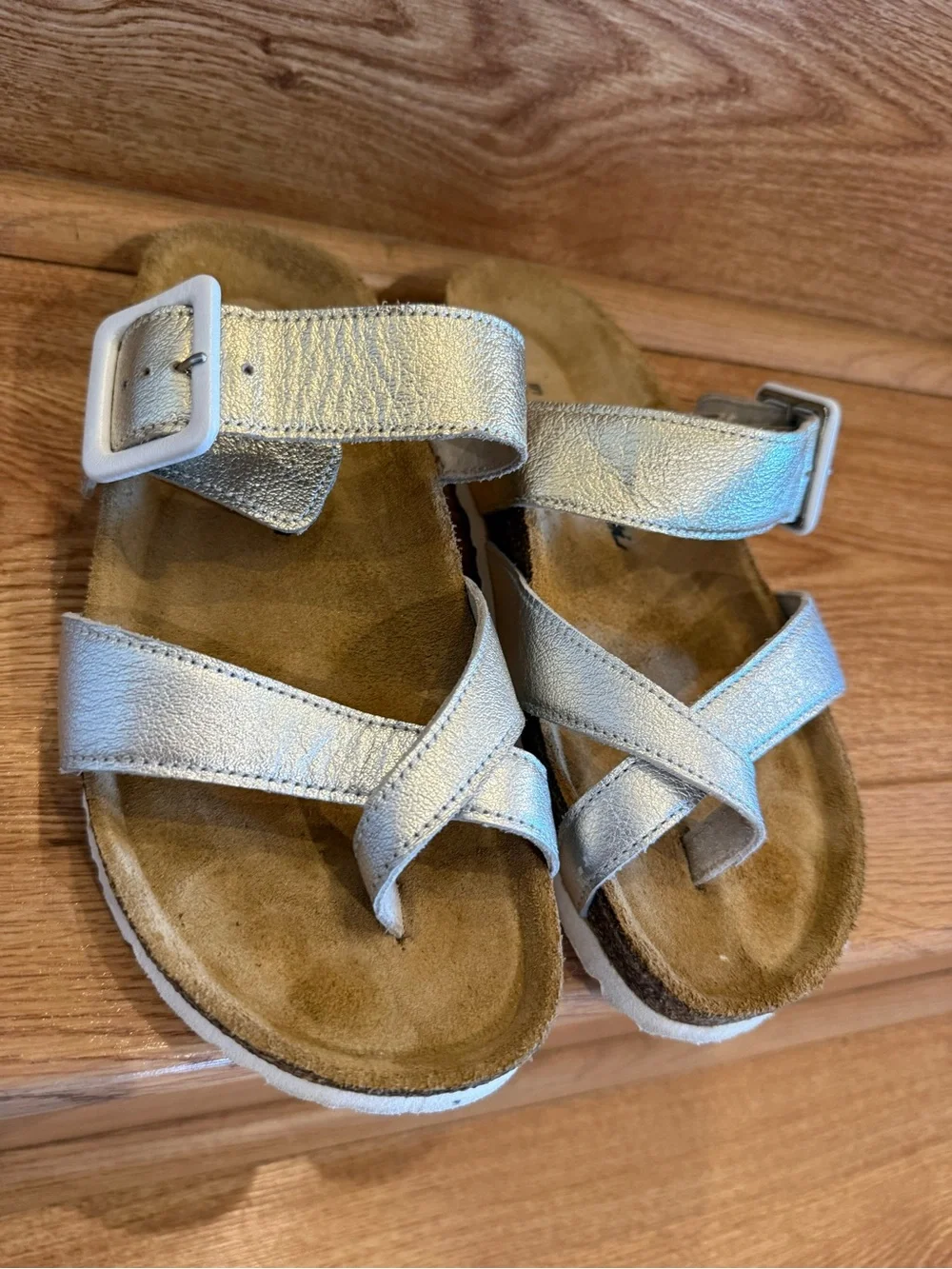 NATO Silver Buckle Strappy Slide Sandals 37
